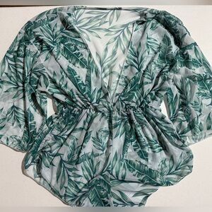Tropical Leaf Print Sheer Swim Coverup Romper
